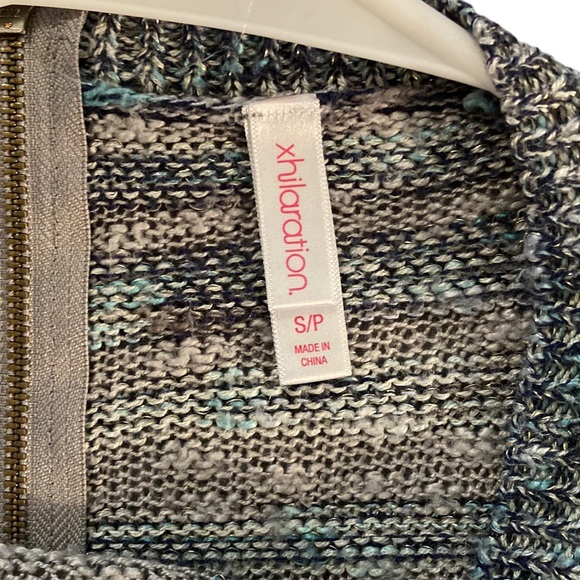 Gray And Blue Striped Sparkly Long Sleeve Sweater/Blouse With Slits On The Front - Picture 8 of 9